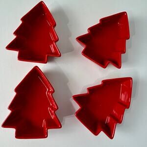 BIA San Francisco Red Christmas Tree Dishes Set of 4 Ceramic 2008 Holiday